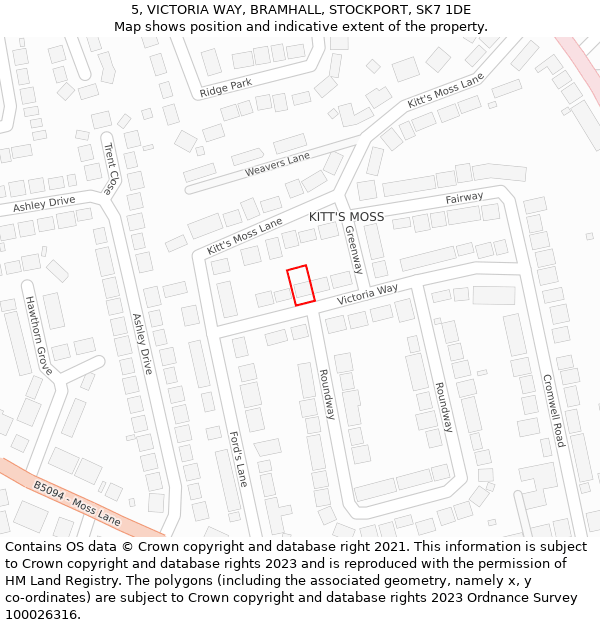 5, VICTORIA WAY, BRAMHALL, STOCKPORT, SK7 1DE: Location map and indicative extent of plot