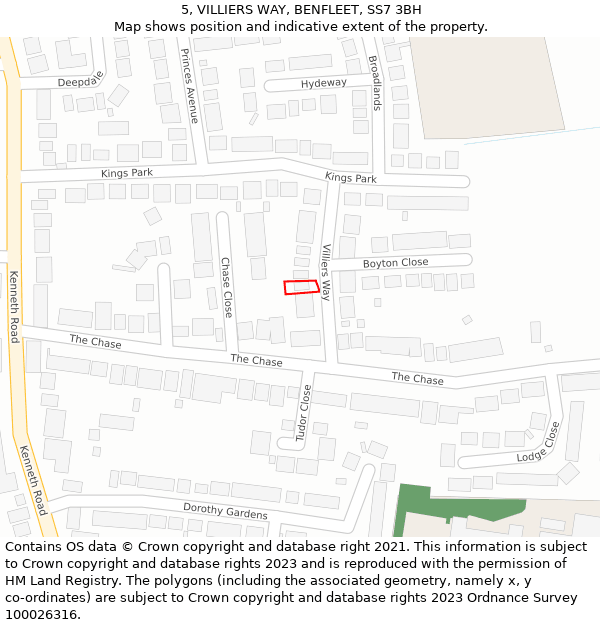5, VILLIERS WAY, BENFLEET, SS7 3BH: Location map and indicative extent of plot