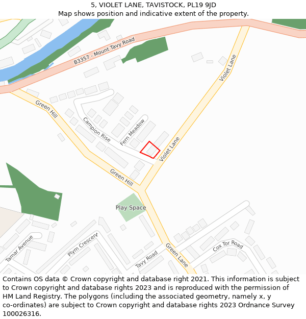 5, VIOLET LANE, TAVISTOCK, PL19 9JD: Location map and indicative extent of plot