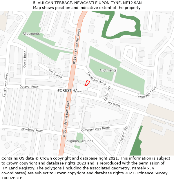 5, VULCAN TERRACE, NEWCASTLE UPON TYNE, NE12 9AN: Location map and indicative extent of plot