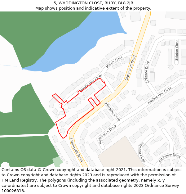 5, WADDINGTON CLOSE, BURY, BL8 2JB: Location map and indicative extent of plot