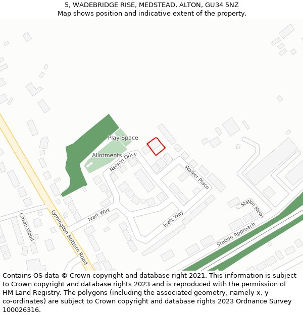 5, WADEBRIDGE RISE, MEDSTEAD, ALTON, GU34 5NZ: Location map and indicative extent of plot