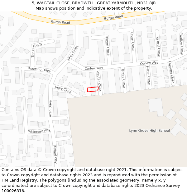 5, WAGTAIL CLOSE, BRADWELL, GREAT YARMOUTH, NR31 8JR: Location map and indicative extent of plot