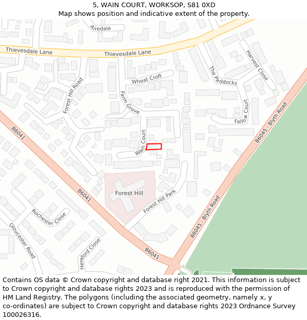 5, WAIN COURT, WORKSOP, S81 0XD: Location map and indicative extent of plot