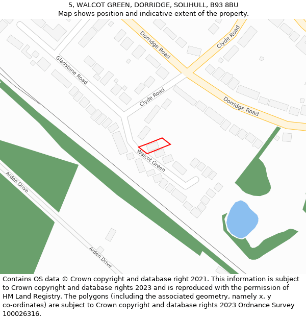 5, WALCOT GREEN, DORRIDGE, SOLIHULL, B93 8BU: Location map and indicative extent of plot