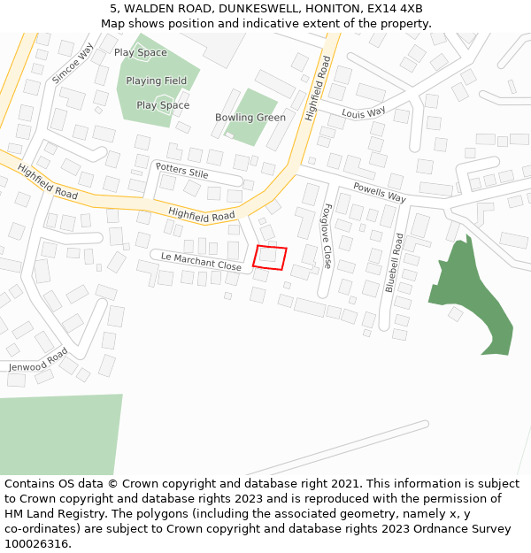 5, WALDEN ROAD, DUNKESWELL, HONITON, EX14 4XB: Location map and indicative extent of plot