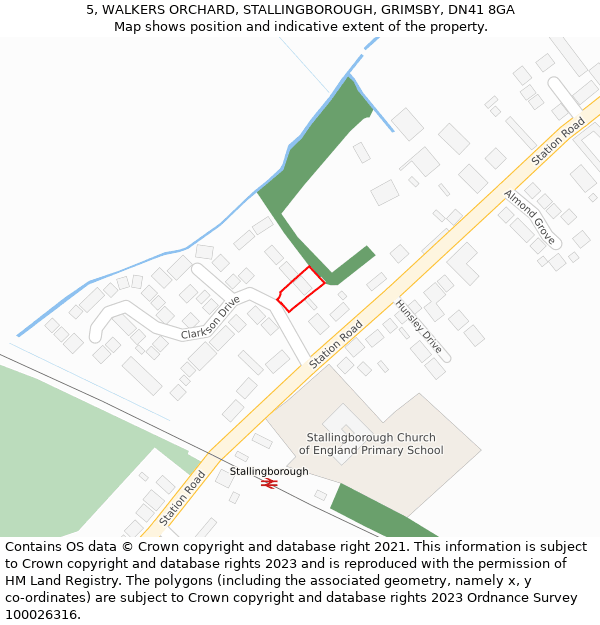 5, WALKERS ORCHARD, STALLINGBOROUGH, GRIMSBY, DN41 8GA: Location map and indicative extent of plot