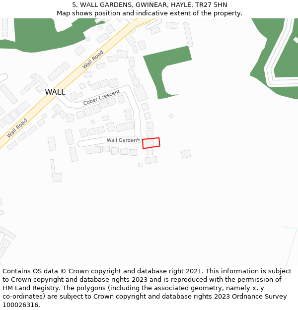 5, WALL GARDENS, GWINEAR, HAYLE, TR27 5HN: Location map and indicative extent of plot