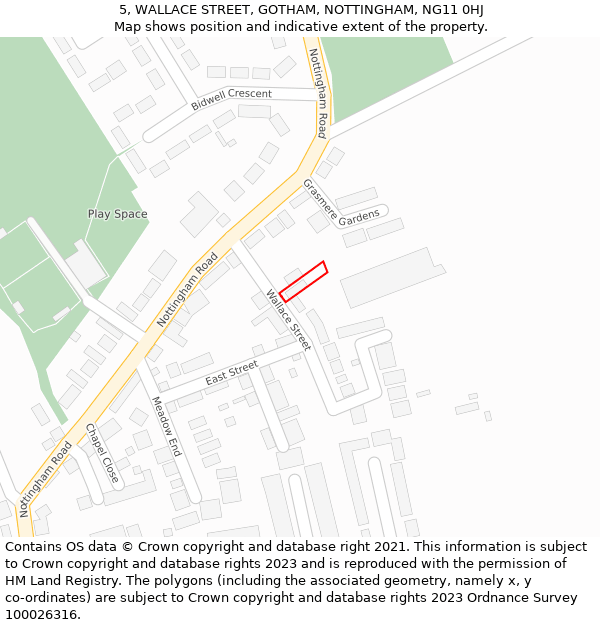 5, WALLACE STREET, GOTHAM, NOTTINGHAM, NG11 0HJ: Location map and indicative extent of plot