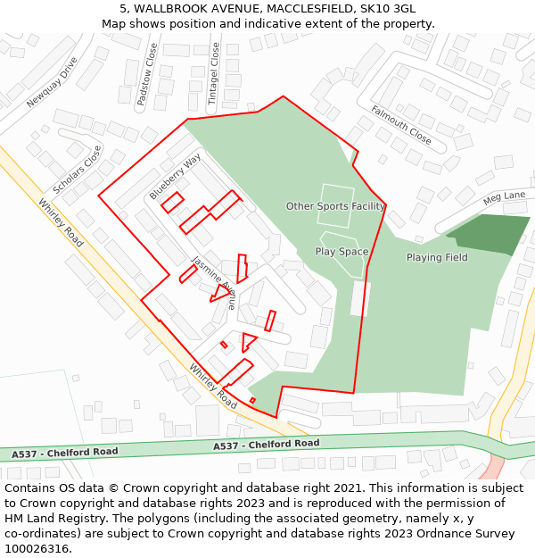 5, WALLBROOK AVENUE, MACCLESFIELD, SK10 3GL: Location map and indicative extent of plot