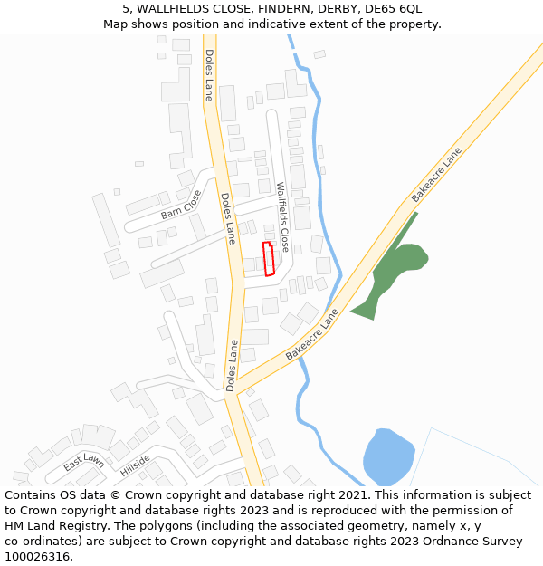 5, WALLFIELDS CLOSE, FINDERN, DERBY, DE65 6QL: Location map and indicative extent of plot