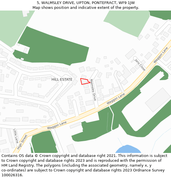 5, WALMSLEY DRIVE, UPTON, PONTEFRACT, WF9 1JW: Location map and indicative extent of plot