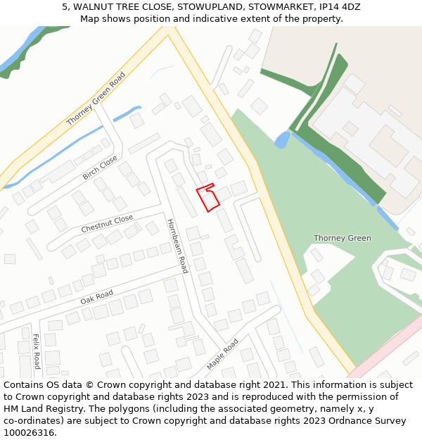 5, WALNUT TREE CLOSE, STOWUPLAND, STOWMARKET, IP14 4DZ: Location map and indicative extent of plot