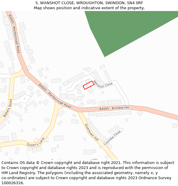 5, WANSHOT CLOSE, WROUGHTON, SWINDON, SN4 0RF: Location map and indicative extent of plot