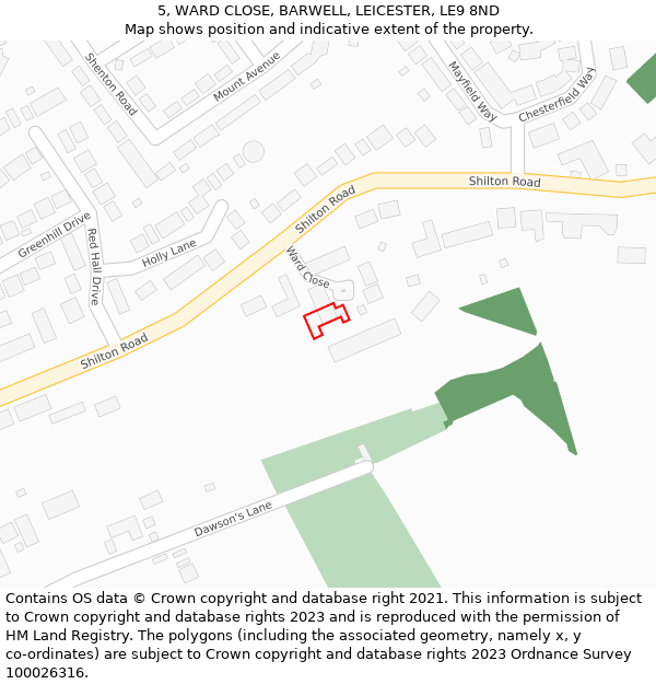 5, WARD CLOSE, BARWELL, LEICESTER, LE9 8ND: Location map and indicative extent of plot