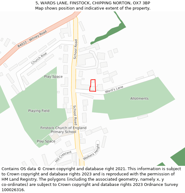 5, WARDS LANE, FINSTOCK, CHIPPING NORTON, OX7 3BP: Location map and indicative extent of plot