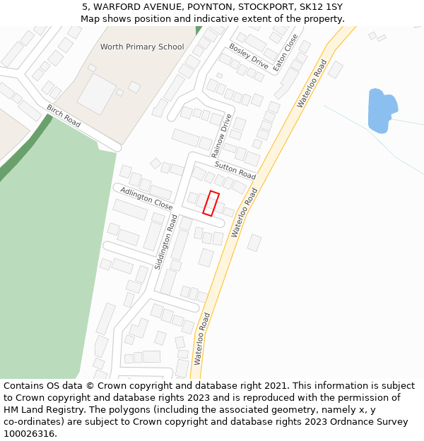5, WARFORD AVENUE, POYNTON, STOCKPORT, SK12 1SY: Location map and indicative extent of plot