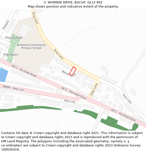 5, WARREN DRIVE, BACUP, OL13 9SZ: Location map and indicative extent of plot