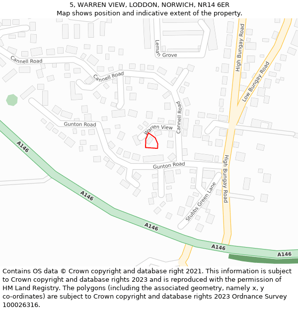 5, WARREN VIEW, LODDON, NORWICH, NR14 6ER: Location map and indicative extent of plot