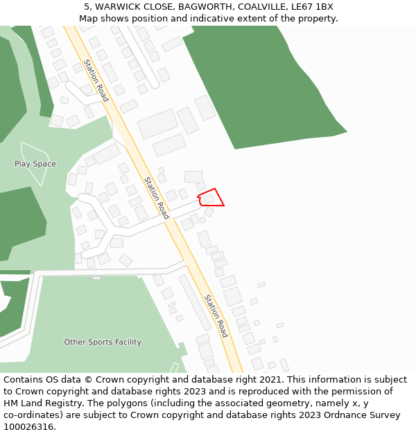 5, WARWICK CLOSE, BAGWORTH, COALVILLE, LE67 1BX: Location map and indicative extent of plot