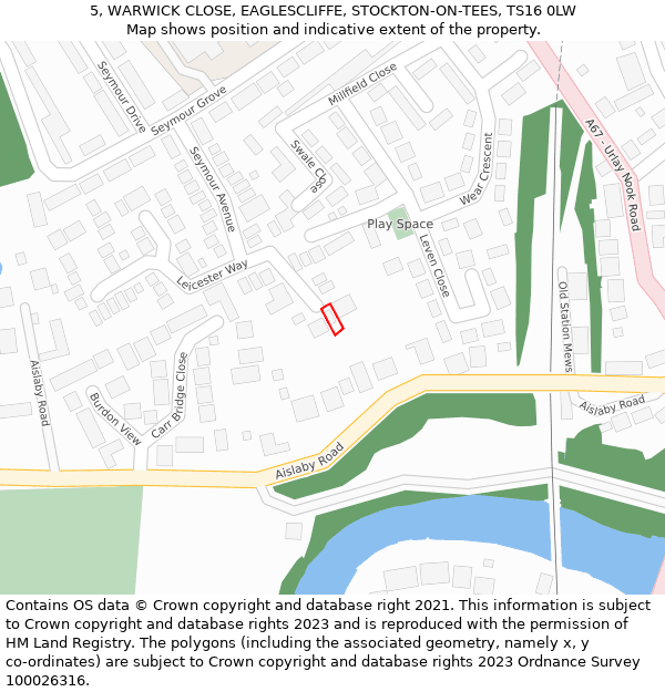 5, WARWICK CLOSE, EAGLESCLIFFE, STOCKTON-ON-TEES, TS16 0LW: Location map and indicative extent of plot