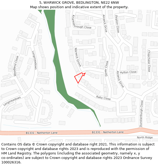 5, WARWICK GROVE, BEDLINGTON, NE22 6NW: Location map and indicative extent of plot