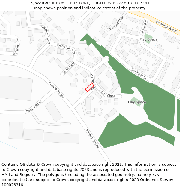 5, WARWICK ROAD, PITSTONE, LEIGHTON BUZZARD, LU7 9FE: Location map and indicative extent of plot