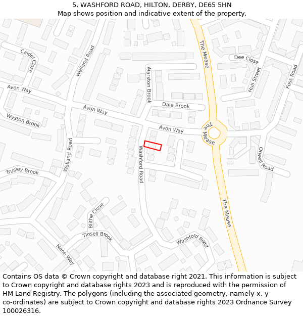 5, WASHFORD ROAD, HILTON, DERBY, DE65 5HN: Location map and indicative extent of plot