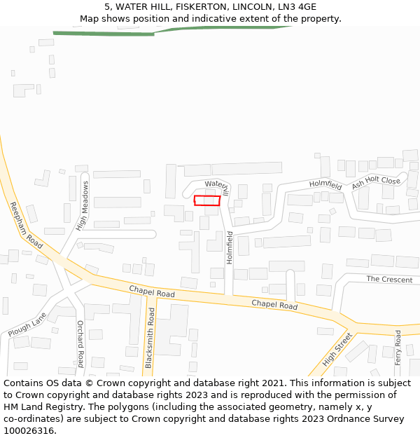 5, WATER HILL, FISKERTON, LINCOLN, LN3 4GE: Location map and indicative extent of plot