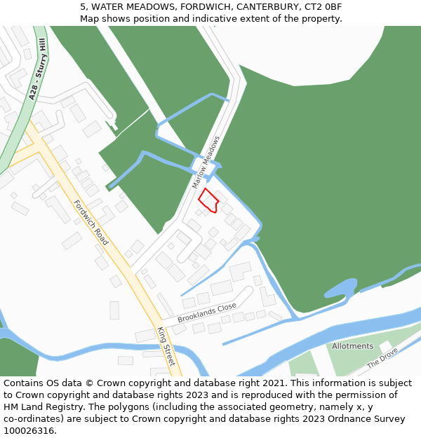 5, WATER MEADOWS, FORDWICH, CANTERBURY, CT2 0BF: Location map and indicative extent of plot