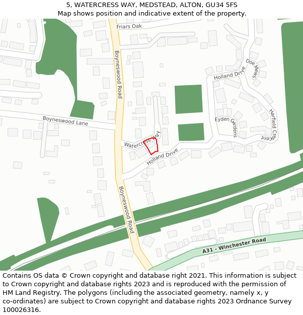 5, WATERCRESS WAY, MEDSTEAD, ALTON, GU34 5FS: Location map and indicative extent of plot