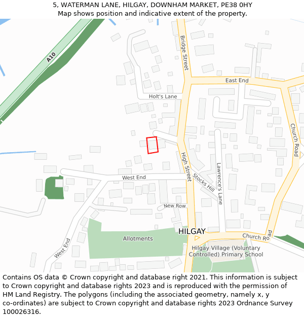 5, WATERMAN LANE, HILGAY, DOWNHAM MARKET, PE38 0HY: Location map and indicative extent of plot