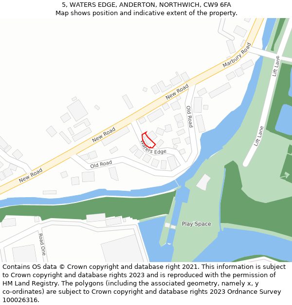 5, WATERS EDGE, ANDERTON, NORTHWICH, CW9 6FA: Location map and indicative extent of plot