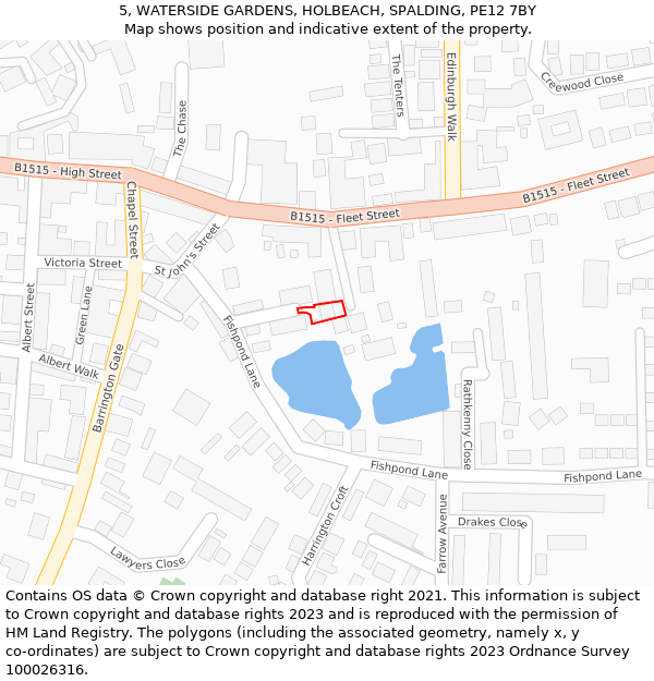 5, WATERSIDE GARDENS, HOLBEACH, SPALDING, PE12 7BY: Location map and indicative extent of plot