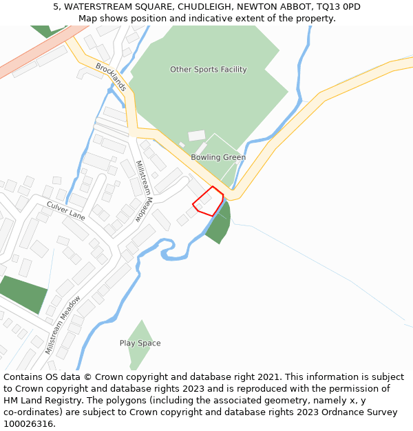 5, WATERSTREAM SQUARE, CHUDLEIGH, NEWTON ABBOT, TQ13 0PD: Location map and indicative extent of plot