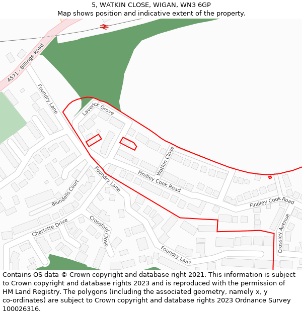 5, WATKIN CLOSE, WIGAN, WN3 6GP: Location map and indicative extent of plot