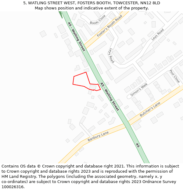 5, WATLING STREET WEST, FOSTERS BOOTH, TOWCESTER, NN12 8LD: Location map and indicative extent of plot