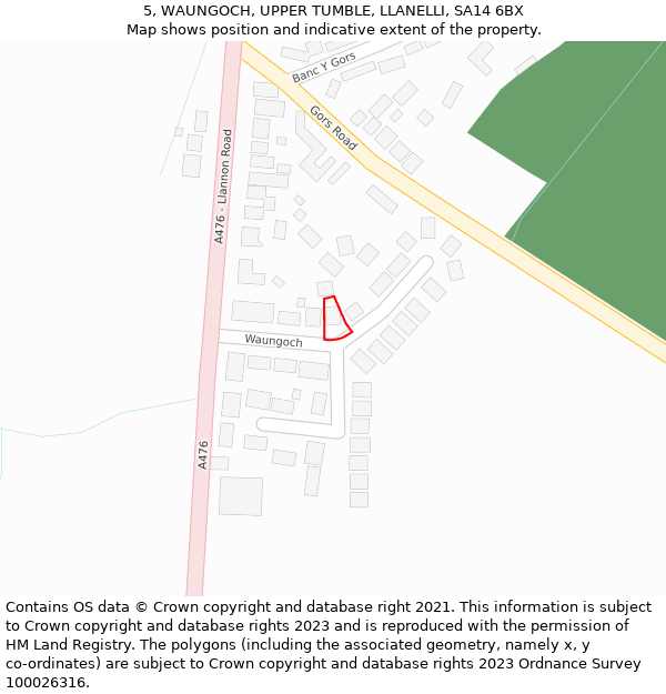 5, WAUNGOCH, UPPER TUMBLE, LLANELLI, SA14 6BX: Location map and indicative extent of plot