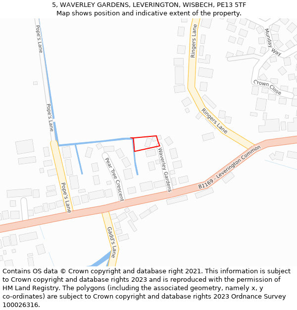 5, WAVERLEY GARDENS, LEVERINGTON, WISBECH, PE13 5TF: Location map and indicative extent of plot