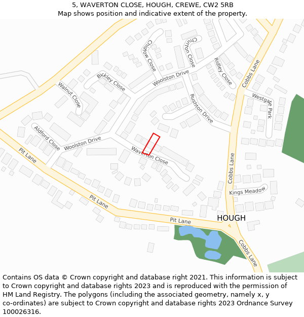 5, WAVERTON CLOSE, HOUGH, CREWE, CW2 5RB: Location map and indicative extent of plot