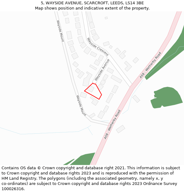 5, WAYSIDE AVENUE, SCARCROFT, LEEDS, LS14 3BE: Location map and indicative extent of plot