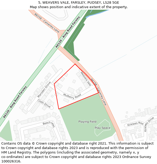 5, WEAVERS VALE, FARSLEY, PUDSEY, LS28 5GE: Location map and indicative extent of plot