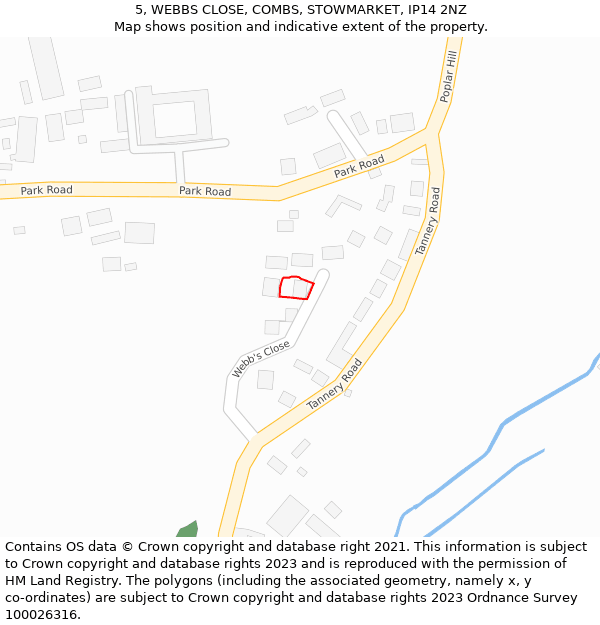 5, WEBBS CLOSE, COMBS, STOWMARKET, IP14 2NZ: Location map and indicative extent of plot