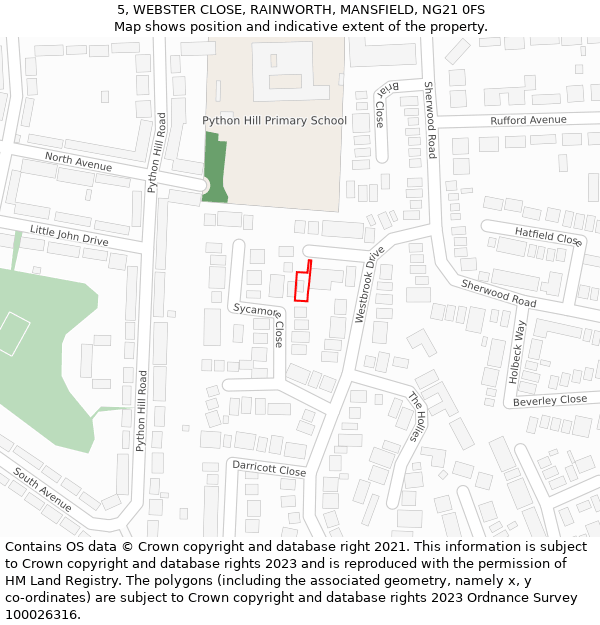 5, WEBSTER CLOSE, RAINWORTH, MANSFIELD, NG21 0FS: Location map and indicative extent of plot