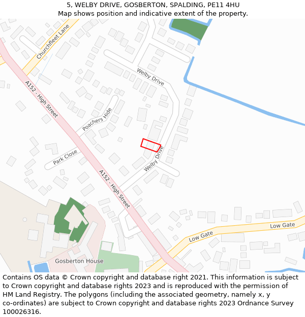 5, WELBY DRIVE, GOSBERTON, SPALDING, PE11 4HU: Location map and indicative extent of plot