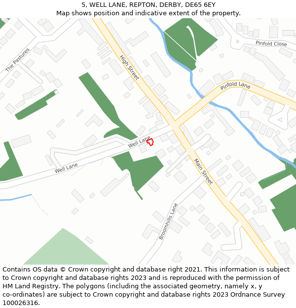 5, WELL LANE, REPTON, DERBY, DE65 6EY: Location map and indicative extent of plot