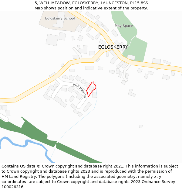 5, WELL MEADOW, EGLOSKERRY, LAUNCESTON, PL15 8SS: Location map and indicative extent of plot