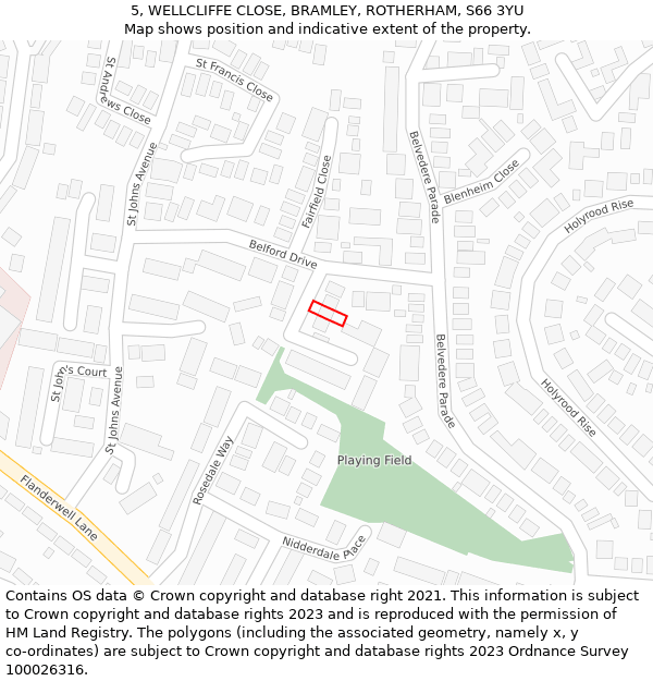 5, WELLCLIFFE CLOSE, BRAMLEY, ROTHERHAM, S66 3YU: Location map and indicative extent of plot