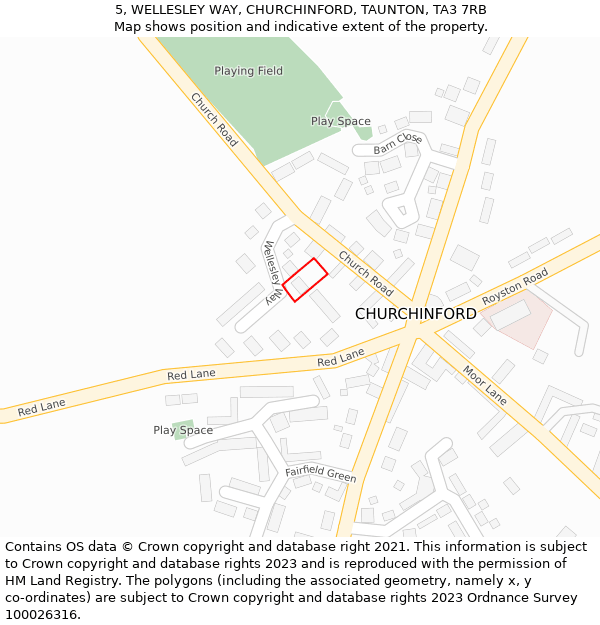 5, WELLESLEY WAY, CHURCHINFORD, TAUNTON, TA3 7RB: Location map and indicative extent of plot