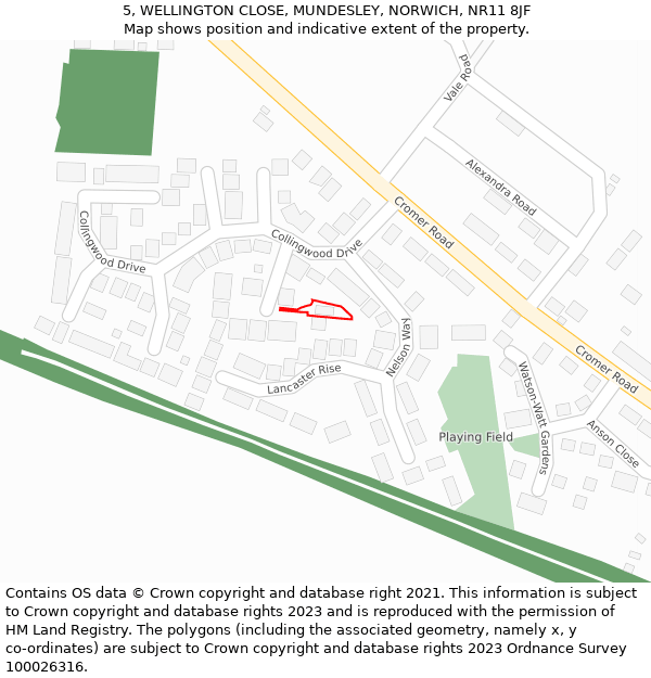 5, WELLINGTON CLOSE, MUNDESLEY, NORWICH, NR11 8JF: Location map and indicative extent of plot